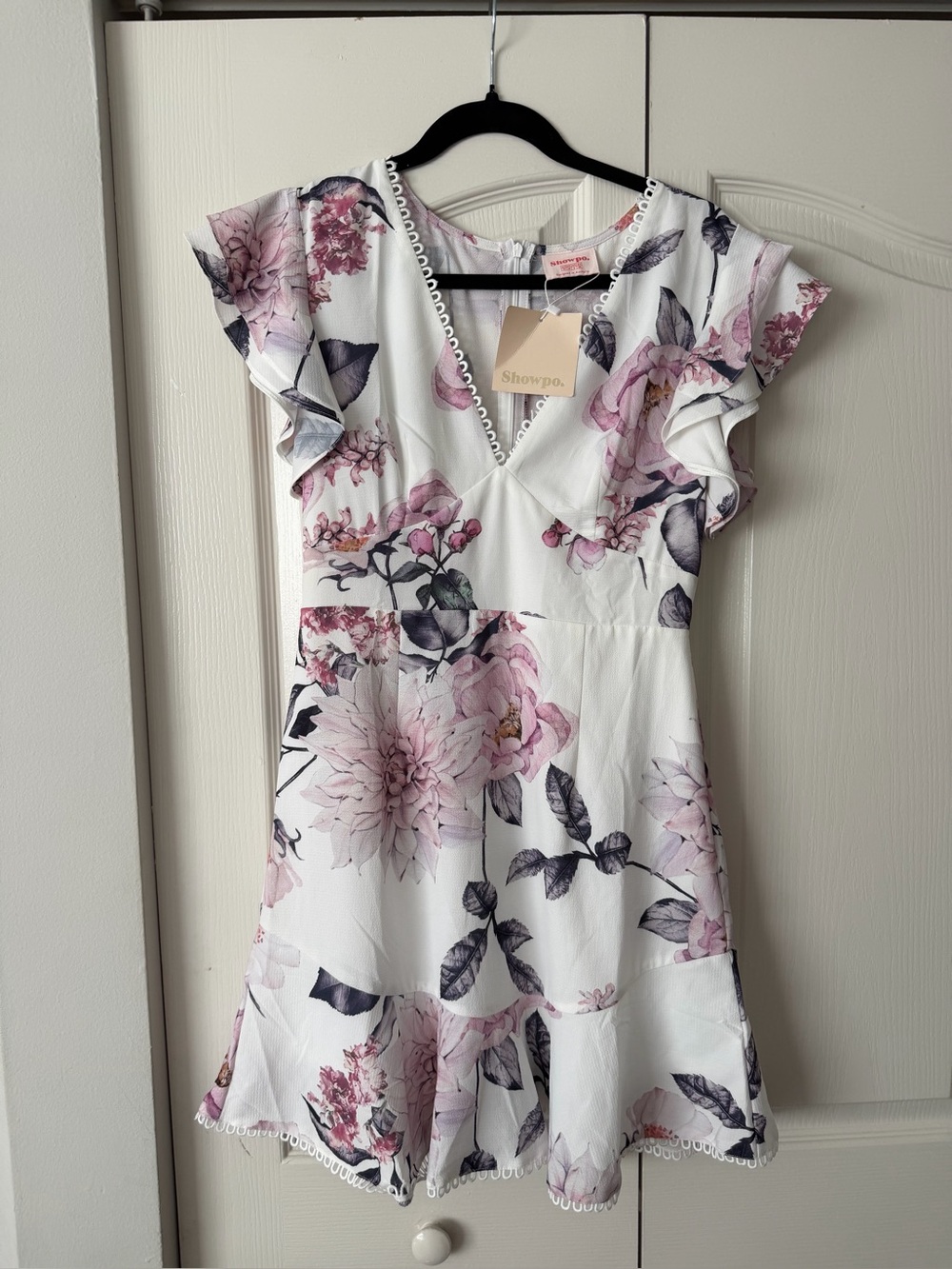 Showpo White Floral Ruffle Mini Dress